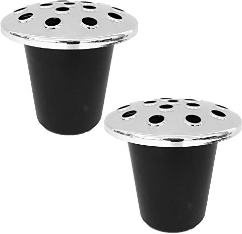 Memorial Grave Flower Pot - 12cm tall Sturdy Plastic Grave Inserts for Headstones - Perfect for Funeral Flowers, Grave Vase (2 x Silver Lid 8732)