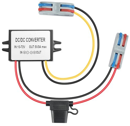10V-72V to 5V 3A DC Step Down Converter 15W 12V 24V 36V 48V 60V DC Buck Converter Reducer Transformer with Fuse Power Supply Module for Golf Cart Vehicle Car