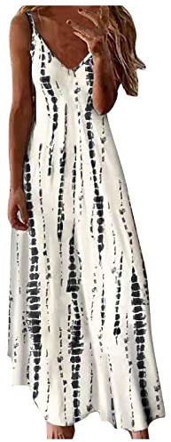 Zeiayuas Summer Beach Dresses for Women UK V Neck Sleeveless Maxi Dress Plus Size Casual Holiday Sundress Boho Floral Print Dress Ladies Elegant Loose Tunic Dresses A-Line Swing Dress Sale Clearance
