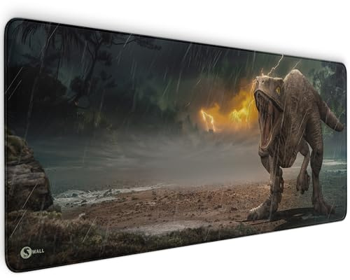 Gaming Mauspad XXL Raptor Dino 90x40 cm 4 mm dick rutschfest Deskmat PC | Mousepad Tastaturunterlage extrem gleitfähige Oberfläche sauberen Rändern scharfem Druck und 4 mm Komfort