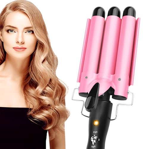 Ferro ondulato per capelli, ferro arricciacapelli con 3 barili con temperatura regolabile, ferro arricciacapelli in ferro ondulato, 25 mm, riscaldamento rapido, grande onda per lunghi e corti,