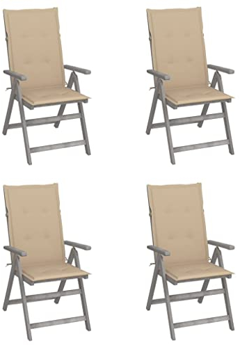 HEFZGDB Hochlehner Verstellbar 4 STK. mit Auflagen Massivholz Akazie Balkonstuhl Loungesessel Sonnenliege Geeignet für den Pool, die Terrasse und die Veranda.