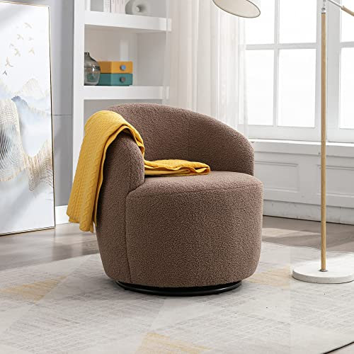 Teddy Drehbarer Akzent Sessel - Runder Boucle Barrel Stuhl Mit 360° Drehbarer Basis & Ergonomischer Rückenlehne - Bequemer Polstersessel Für Wohnzimmer Schlafzimmer