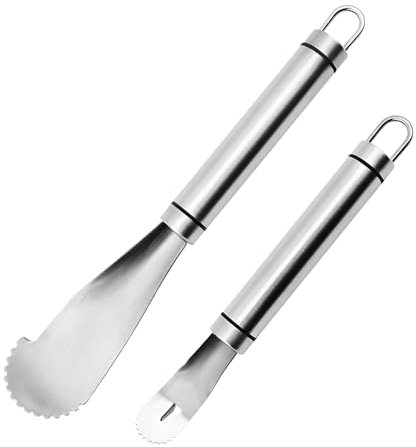 Lot de 2 éplucheur d'Orange, Grattoirs à Citron en Acier Inoxydable Couteau Pamplemousse Dentelé Longue Manche pour éplucher l'orange, le Pamplemousse et le Citron
