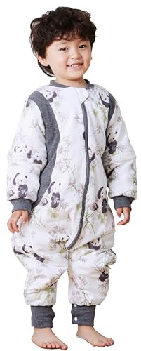 Chilsuessy Baby Winter Schlafsack 3.5 Tog Babyschlafsack mit Füssen Winterschlafsack mit abnehmbar Ärmel Kinder Schlafsack mit Beinen, Bambuswald/3.5 Tog, M/Baby Höhe 85-95cm