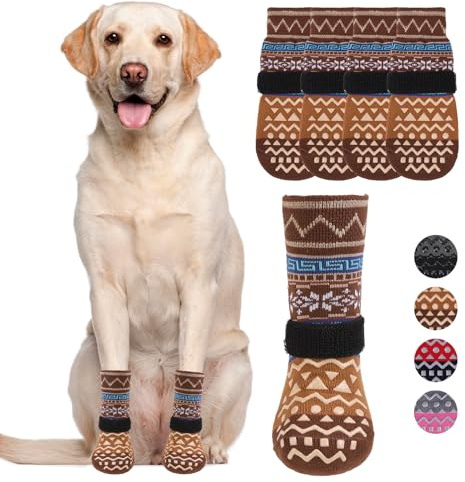 KOOLTAIL Hundesocken gegen Lecken von Pfoten für Hartholzböden, rutschfest, warme Winterstiefel und Pfotenschutz mit Greifern, doppelseitige Hundeschuhe für kleine, mittelgroße und große Senioren
