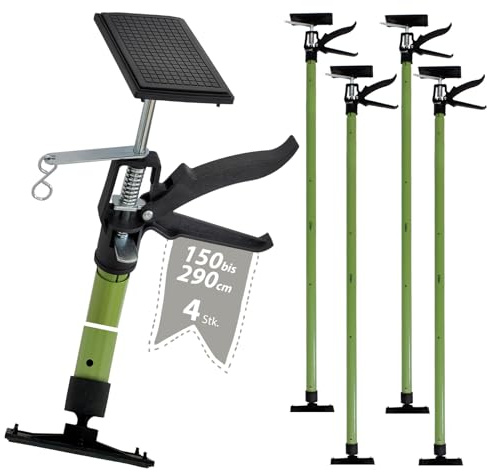 TRUTZHOLM 4x Profi Einhandstütze Deckenstütze 115-290 cm 30 kg Traglast | Montagestütze und Teleskopstütze im 4er Set für Gipskarton, Holzdecken, Deckenmontage, PVC-Platten 45 Grad neigbar