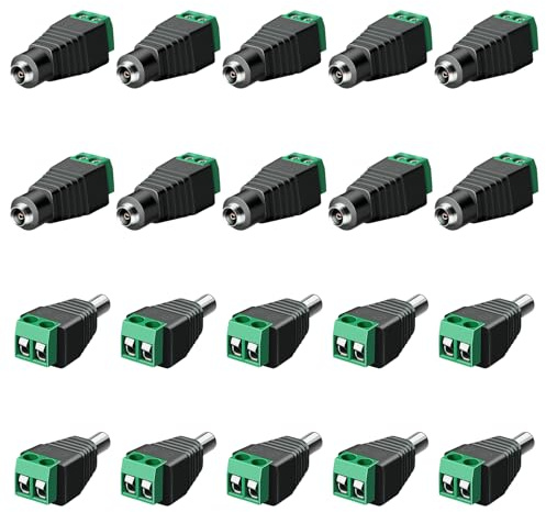 brileze Confezione da 20 connettori impermeabili con connettore CC da 5,5 mm x 2,1 mm, 12 V, connettore maschio femmina, adattatore terminale a vite, presa di alimentazione per telecamere di sicurezza
