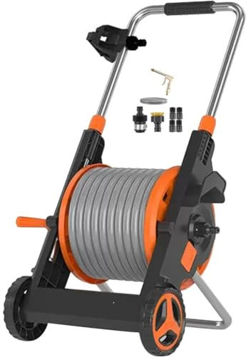 Carrello avvolgitubo pieghevole per esterni con ruote Rack portatile per tubo da giardino per tubi dell'acqua domestici Include pistola ad acqua ad alta pressione