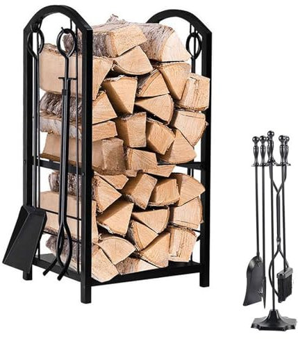 Leñero Exterior De Doble Capa,y 4 Utensilios Para Chimenea,leñero Interior Moderno,cesto Para Leña Chimenea,para Chimenea Y Estufa,jardín Y Patio Trasero