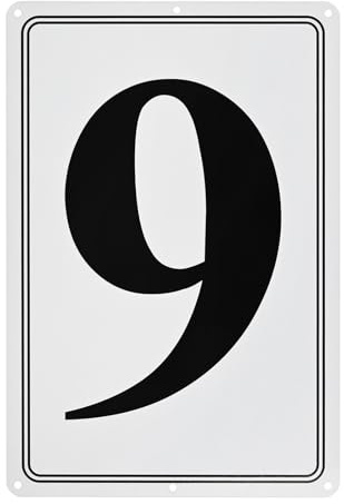 M METERXITY Aluminum Number Sign 9 11.8 Inch, Black Text On White | Rust Free Waterproof Reflective Plate, for Garden, Door, Mailbox, Parking Lot, House Number Wall Decor Sign