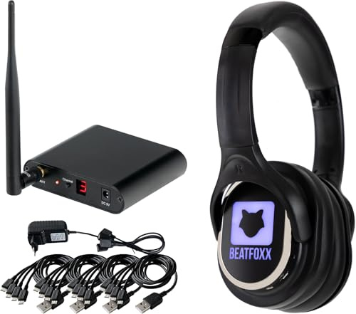 Beatfoxx SCBS-41 Silent Disco V2 USB-C Band Set - Silent Rehearsal Set mit 4 Kopfhörern und 1 Sender - für leise Bandproben - platzsparend - beliebig erweiterbar - inkl. Ladenetzteil