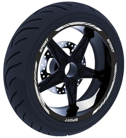 DualColorStampe Set di Strisce Cerchi Moto per 2 Ruote da 15 a 19 Pollici | Adesivi Ruote Moto | Adesivi Cerchi Moto Resiste a Pioggia e Sole | Design Racing D0124 (ARGENTO 90)