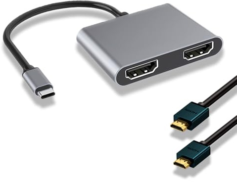 VGE USB-C to Dual HDTV Adapter, 4K USB Hub mit 2 HDMI Ports, USB 3.0, 100W PD Charging - Erweitern Sie Ihren Laptop auf 2 Monitore - Kompatibel mit MacBook/Windows/Android (Dunkelgrau)