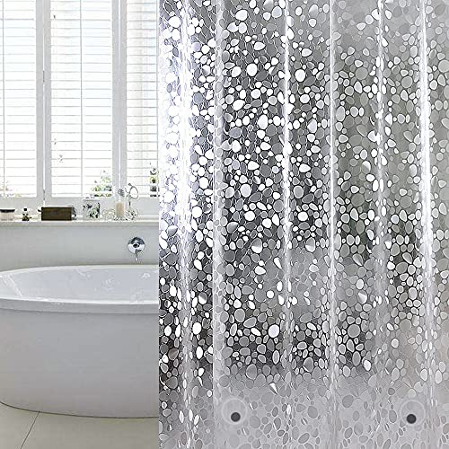 WELTRXE Duschvorhang Anti-Schimmel mit Gewicht Magnet unten, 0.2mm [180x220cm] Wasserdicht Antibakteriell EVA Vorhang für Dusche und Badewanne, 3D Steinmuster, inkl. 12 super Duschvorhangringen Kinder