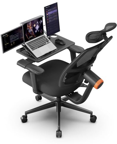 Newtral Ergonomic Office Chair with Detachable Laptop Tray - Home Desk Chair with Auto-Follow Back Support, 96°-126° Recline, 2D Headrest, 4D Armrest, Includes Mouse Zone, Cup Holder, MagicH002