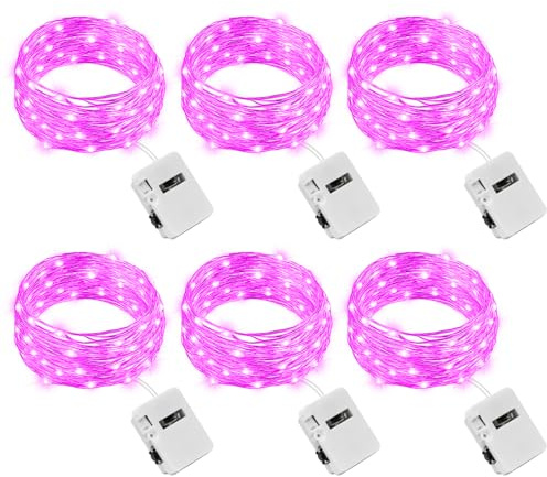 litogo Luces Led Pilas con 3 Modos, 7FT/2M 20LED Cadena de Luces Navidad Pilas Interior, Impermeables Luz de Hadas Pequeñas Decoración para Mesa Jardín, Arbol, Boda, Exterior (Rosa, 6 Piezas)