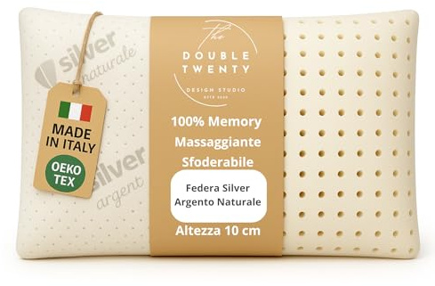 Cuscino in Memory Foam | Ergonomico e Traspirante | Supporto Ottimale per Collo e Cervicale, Adatto a Tutte le Posizioni del Sonno | Fodera Ipoallergenica in Argento Naturale | (10 cm)