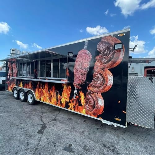 Mobile Food Truck with Full Kitchen Equipment, Large Storage Customized Concession Food Trailer for Sale, Street BBQ Hamburger Ice Cream Coffee Cart, for Business