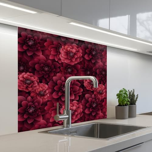 KitchenYeah© Splashback for kitchen 32x32 / 80x80 cm self-adhesive Wall Protector Decor Panels Cooker Backsplash Dahlias - Flowers - Red