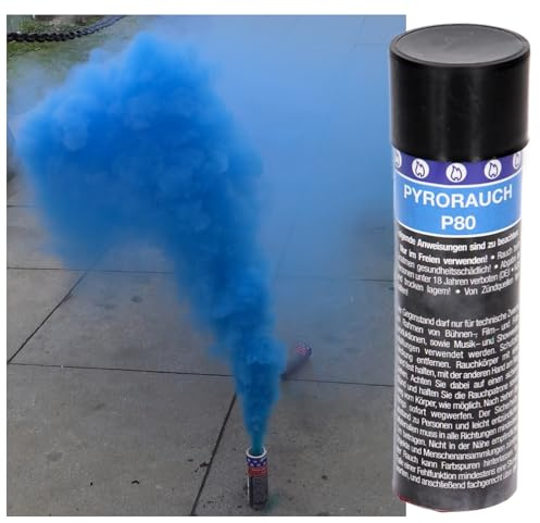 PYROWEB.DE Pyrorauch P80 mit Reißzündung in Rot Gelb Blau Orange Grün Lila I Feuerwerkskörper der Klasse 1 (Blau)
