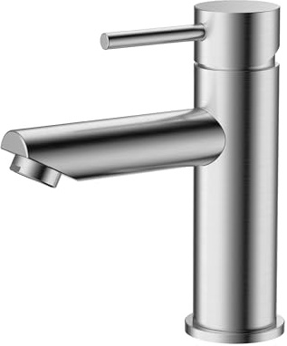 HOMSSY Grifo Lavabo Monomando Inox Cepillado | Acero Inoxidable AISI 304, Cartucho Cerámico 35 mm, Aireador M24, Conexiones Incluidas, Diseño Moderno para Baño