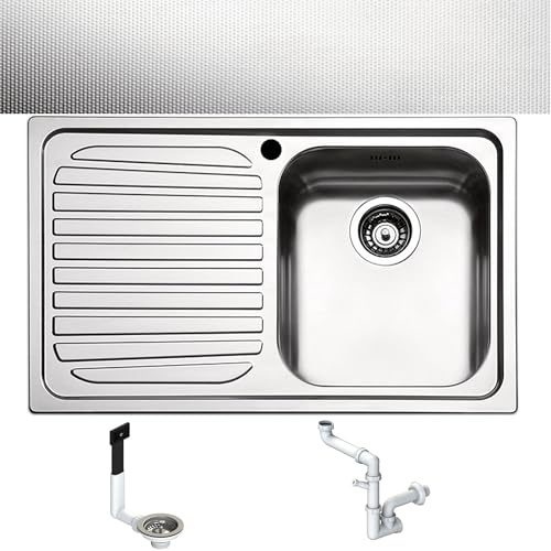 LG791LVSA ● Lavello Incasso Cucina FHULLER Mod.LAGUNA 79x50 1 Vasca Destra e Gocciolatoio Sinistro, Spessore Acciaio 7/10 con Vasche Profonde H 19,4 Ralizzato in Acciaio Inox Antigraffio Made in Italy