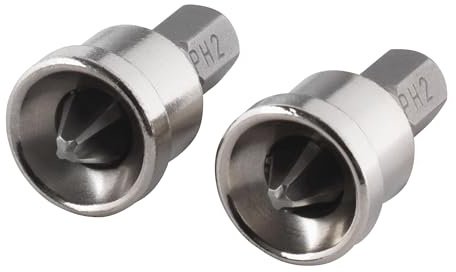 wolfcraft 1342000 2 Embouts Solid, Phillips N°2, Longueur 25 Mm avec butée de Profondeur argent