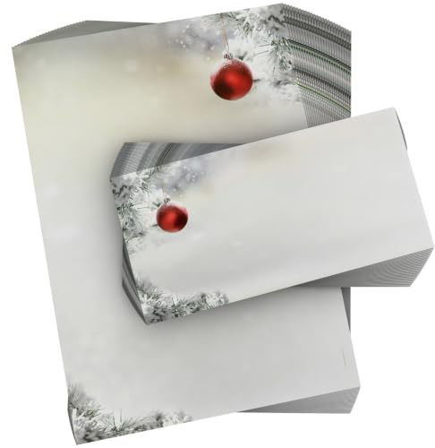 Weihnachtsbriefpapier mit Umschlag 100-tlg. | Stille Nacht | 50 Blatt Motivpapier A4 + 50 DIN LANG-Kuverts ohne FENSTER | weihnachtliches Briefpapier Set