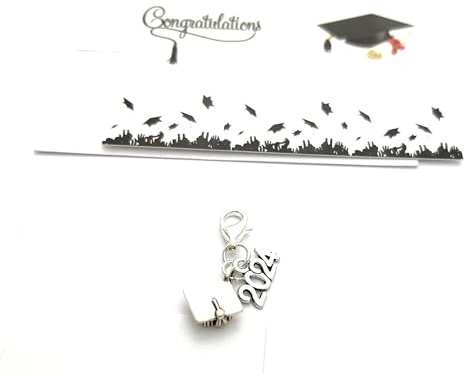 Libby's Market Place Graduation Hat Mortar Board 2024 Clip on Charm - Organza Bag and Graduation Card