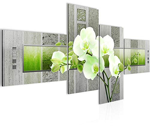Runa Art Bild Modern Blumen Orchidee - Made in Germany - Wandbilder Abstrakt Grün Grau 4 Teilig 204642b