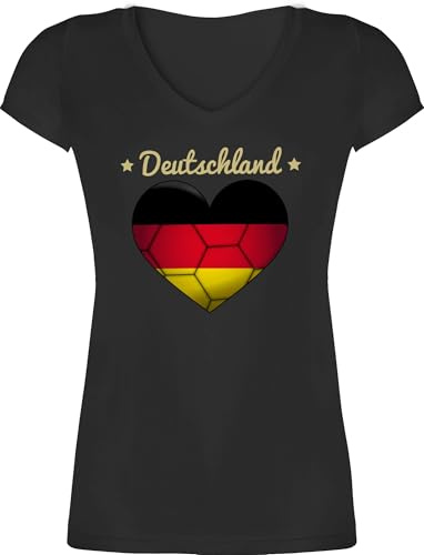 Shirtracer - T-Shirt Damen V Ausschnitt - Handball EM 2026 Trikot Ersatz - Handballherz Deutschland