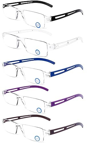 DOOViC 5 Pack Rimless One-Piece Design Reading Glasses Blue Light Blocking Computer Readers for Women Men 2.50