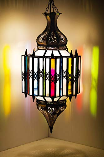 Lámpara colgante oriental multicolor Asham 60 cm, casquillo E27, diseño marroquí, lámpara colgante de Marruecos, lámpara oriental para salón, cocina o colgar sobre la mesa de comedor