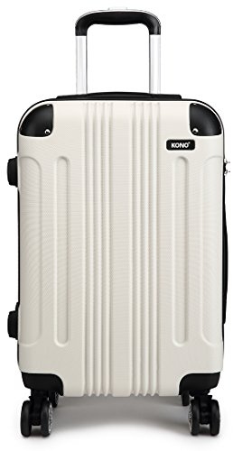KONO Hartschale Trolley Koffer 4 Rollen Reisekoffer Gepäck (Beige, L)