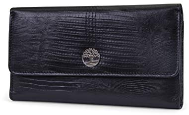 Timberland Leather RFID Flap Wallet Clutch Organizer, Billetera para Mujer, Negro (exótico), Talla única