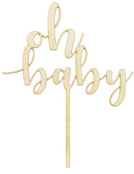 PartyDeco Wooden Topper Oh Baby 17 cm Baby Shower Birthday Gender Reveal Party Birthday