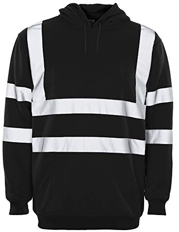 AK Garments Hi Vis Zip Hooded Sweatshirt High Visibility Reflective Tape Band Work Fleece Safety Hoodie Sweat Shirts Jacket Warm Security Workwear Work Wear Jumper Tops (M, Pullover Hoodie - Black)
