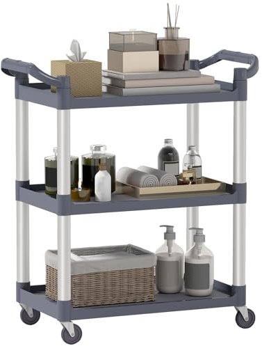 HOMCOM Carrito Auxiliar con Ruedas de 3 Niveles 88x44x93 cm Gris