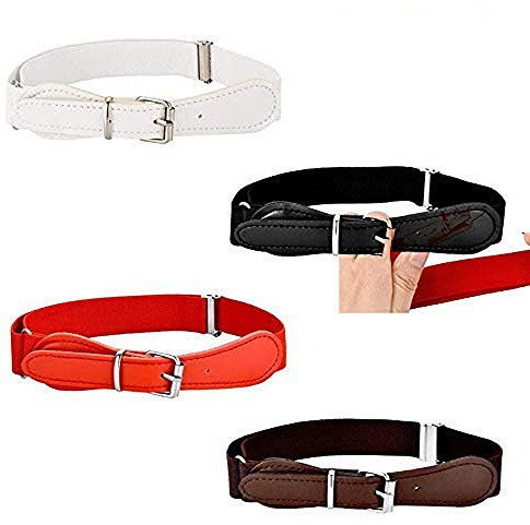 XLKJ 4 Piezas de Cinturón Elástico Ajustable Cómodo para Niños y Niñas, Cinturón Infantil, Cinturón de Ropa para Niños, Cinturón de Hebilla Ajustable con Cuero para Niños, 4 Colores Variados