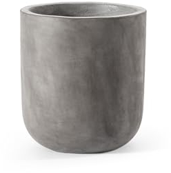 Teramico Pflanzgefäß Blumentopf Übertopf Rund für den Außenbereich aus Leicht-Beton - Sehr hochwertig - Handarbeit (38cm x 42cm, Beton Grau Hoch)