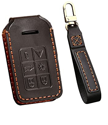 HIBEYO Autoschlüssel Hülle Passt für Volvo Leder Schlüsselbox Schlüsselhülle Schutzhülle Cover für Volvo S40 S60 S80 S90 V40 V50 V70 XC40 XC90 Keyless SchlüsselGehäuse Funkschlüssel-6 Tasten Schwarz