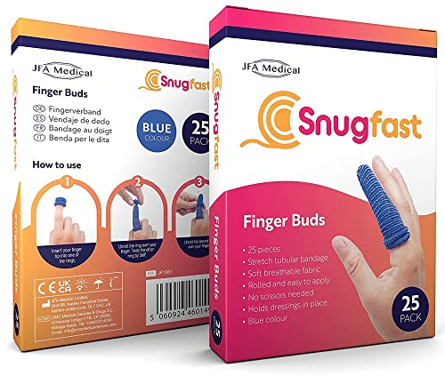 Pack of 25 Snugfast Blue Finger Cots Buddies Tubular Bandage Dressings