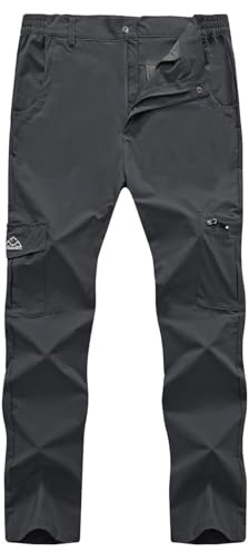 Rdruko Men's Hiking Pants Lightweight Quick Dry Water Resistant Outdoor Travel Work Fishing Pants 6 Pockets (Dark Gray,US 32)