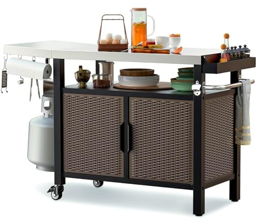 only fire Carrello da pranzo mobile a doppia porta, armadio multiuso con ruote e ripiano laterale per esterni, patio e cucina isola