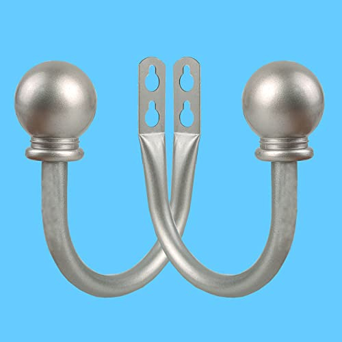 Kowibcl Curtain Holdbacks, Curtain Hooks for Drapes with Screws Wall Mounted, Decorative Drapery Holdbacks for Bedroom Livingroom Office, Satin Nickel Ball Finials Curtain Tiebacks (2pcs)