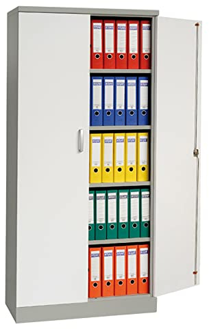 Aktenschrank Stahlschrank Büroschrank mit Dekor-Flügeltüren, 195x92x42, Silber/Grau