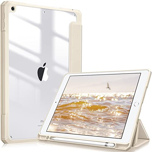 Fintie Hybrid Hülle für 10.2 Zoll iPad 9./8./7. Generation 2021/2020/2019 | Schutzhülle mit Stifthalter, Stoßfeste transparenter Hartschale auf der Rückseite, Auto Schlaf/Wach Funktion, Champagner