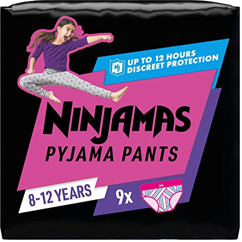 Ninjamas Pyjama Pants Herzen, 9 absorbierende Nachthöschen, 8 Jahre, 27kg-43kg, Auslaufschutz für die ganze Nacht