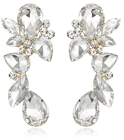 EVER FAITH Boucles d'oreilles en Cristal Art Déco Etincelantes Goutte d'eau Prom Teardrop Marquise Lustre pour Femme Clair Ton d'or